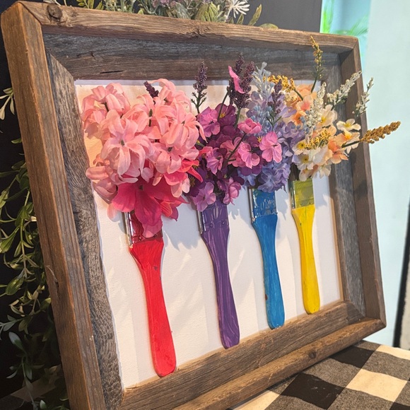 Handcrafted Colorful Paintbrush Floral Wall Art - Four Brush Bouquet - Picture 8 of 8